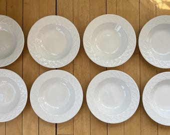 Oneida Picnic 9” Large Rim Soup Bowl White Embossed Basketweave