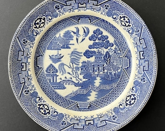 Staffordshire Adams & Sons “Chinese” Blue Transferware Dinner Plate 10” England