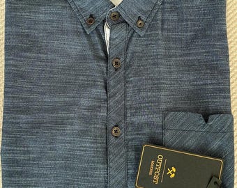 Outpost Makers Men's XL Blue Cotton Short Sleeve Button-Down Stretch Shirt