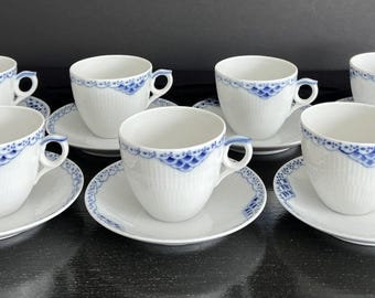 Royal Copenhagen Blue Fluted Half Lace Cup & Saucer Set 072/073 Denmark