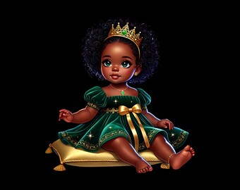 Black Baby Girl Clipart Bundle | Baby-Queen PNG | African American-Girl Baby Shower Graphics | Instant Download