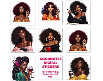 Afro Woman Clipart Bundle | Black Woman PNG | Melanin Illustration African American Digital Download