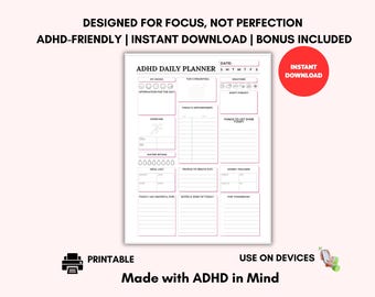 Planificador diario para mujeres con TDAH / Planificador de enfoque para personas neurodivergentes (PDF) / Registro de estado de ánimo (descarga instantánea)