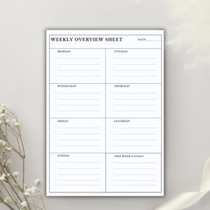 Minimalist Weekly Planner PDF – 1 Page Printable, Undated Weekly Overview + Goals Section, Digital To-Do List Sheet A4 | Week at a Glance