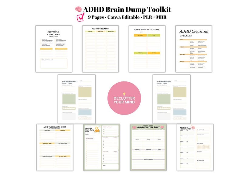 ADHD Brain Dump Planner | Printable Productivity Toolkit (PLR MRR) - Etsy