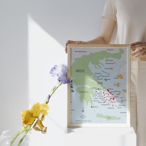 Carte des îles grecques imprimable - téléchargement numérique de l'archipel de la Grèce - art mural mer Égée - affiche de carte des Cyclades Dodécanèse - décoration de voyage image 4