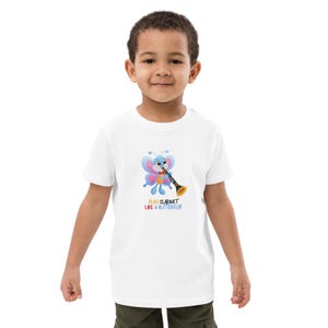 T-shirt enfant papillon - T-shirt animal mignon musique clarinette - Cadeau pour tout-petits et jeunes - T-shirt animal musical - T-shirt musique papillon drôle