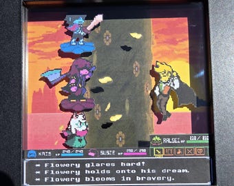 Deltarune Chapter 5: Flowery Fight! Diorama | Video Game Pixel Art Decoration | Gift for Gamers | Fanmade Papercraft 3D Shadowbox Display
