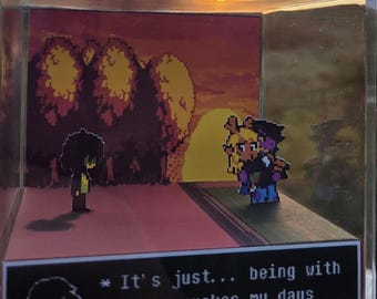 Deltarune: Lake! Diorama | Video Game Pixel Art Decoration | Gift for Gamers | Fanmade Papercraft 3D Shadowbox Cube Display