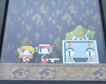 Cave Story: Balrog! Shadow Box | Video Game Pixel Art Decoration | Gift for Gamers | Fanmade Papercraft Wall Frame 3D Display