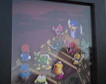 Super Mario RPG: Axem Rangers! Shadow Box | Video Game Pixel Art Decoration | Gift for Gamers | Fanmade Papercraft Wall Frame 3D Display
