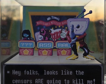 Deltarune: IT'S TV TIME! 2D Diorama | Video Game Pixel Art Decoration | Gift for Gamers | Fanmade Papercraft Shadowbox Cube Display