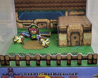 Zelda: A Link to the Past Kakariko Village! Diorama | Video Game Pixel Art Decoration | Gift for Gamers | Fanmade 3D Shadowbox Cube Display