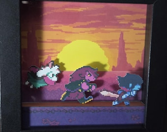 Deltarune: Sunset of 7 Suns! Shadow Box | Video Game Pixel Art Decoration | Gift for Gamers | Fanmade Papercraft Wall Frame 3D Display