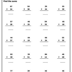 10 Printable Addition Worksheets, Fill in the Blanks - Double Digit ...