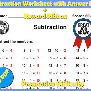 Subtraction Worksheets: 1st-2nd Grade Math Practice (Digital Download)
