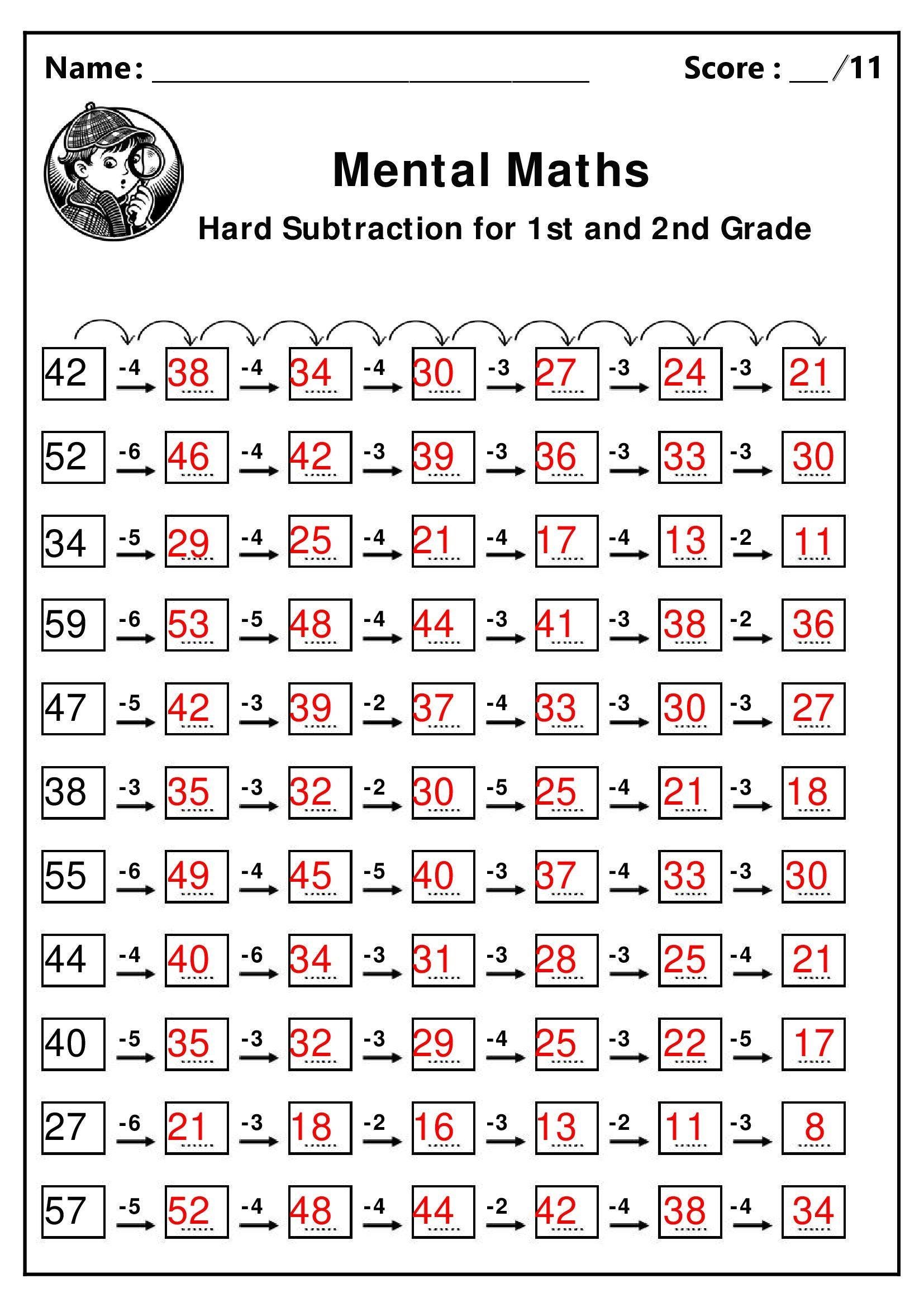 Mental Math Hard Subtraction Worksheets for 2nd and 3rd Grade – 10 ...