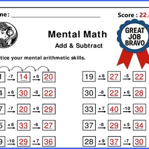 2nd & 3rd Grade Mental Math Worksheet Bundle – 10 Printable Horizontal Addition and Subtraction Practice Sheets with Answers
