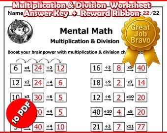 3rd Grade Multiplication & Division Worksheets Bundle with Answers - Mental Math Practice (PDF Download)