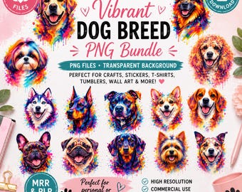 Abstract Dog Portrait PNG Bundle | Colorful Dog Breed Art (Digital Download)