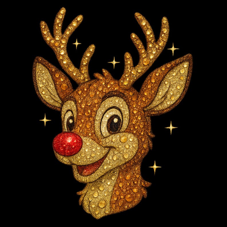 Glitter Rudolph PNG • Bejeweled Reindeer Clipart • Christmas Red Nose ...