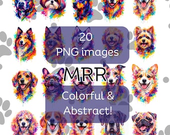 Abstract Dog Portrait PNG Bundle | Colorful Dog Breed Art (Digital Download)