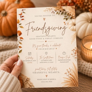 Plantilla de invitación para Friendsgiving / Invitación editable en Canva / Cena de Acción de Gracias / Descarga digital de otoño / MRR PLR