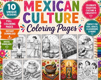 Mexican-Inspired Coloring Pages Bundle | Cultural & Spiritual Art | Printable Line Art | Digital Download