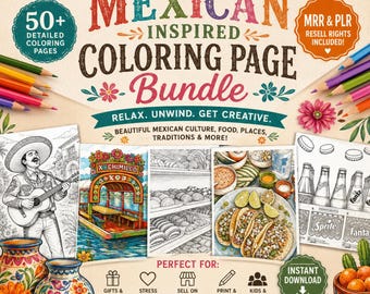Mexican Culture Coloring Pages Bundle | 20 Printable Fiesta Art