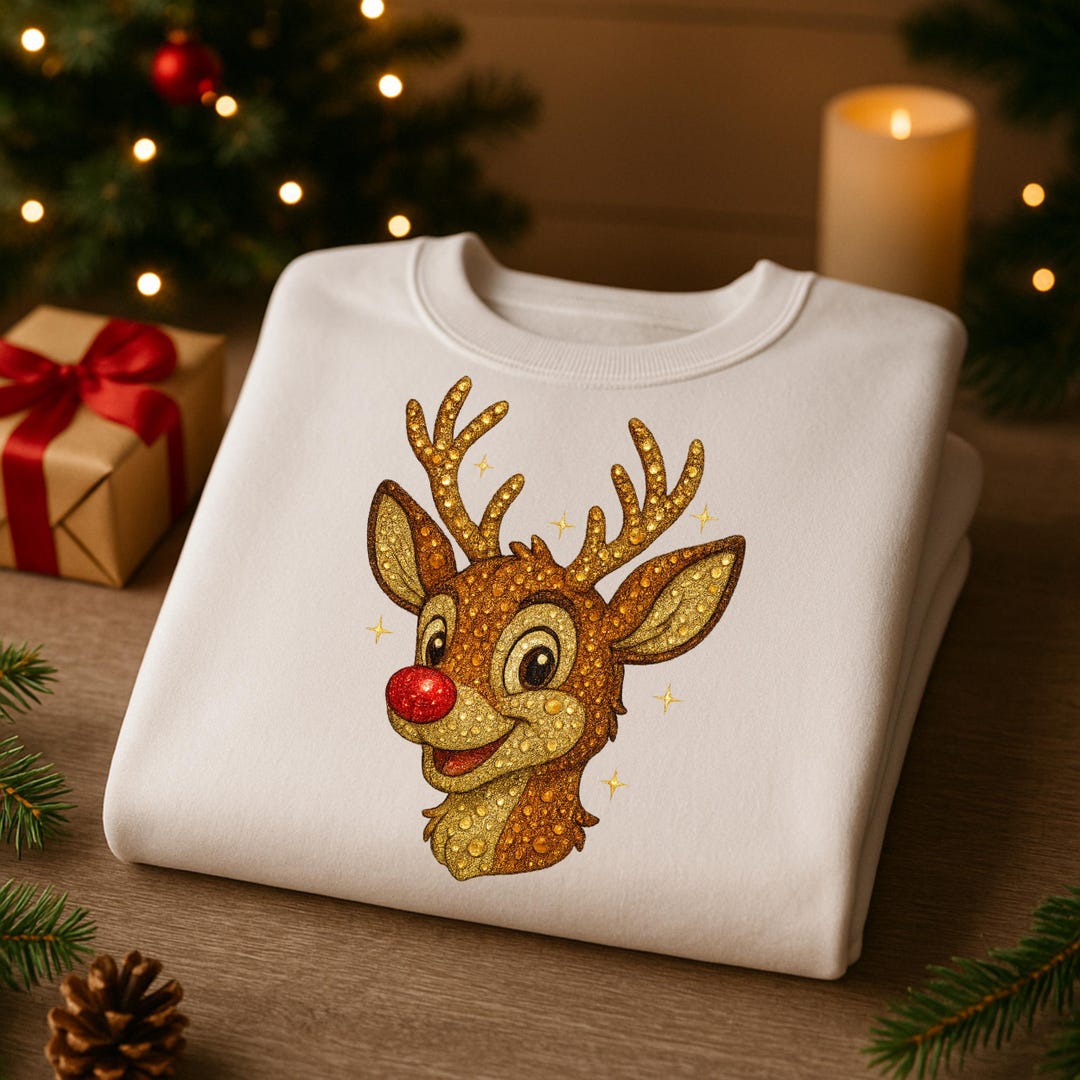 Glitter Rudolph PNG • Bejeweled Reindeer Clipart • Christmas Red Nose ...