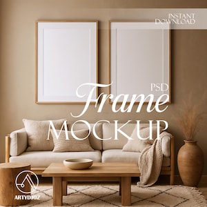 2 vertical frame mockups PSD - Minimalist wall art mockup - Frame Mockup Wood - Poster mockup with smart object