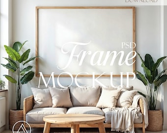 Horizontal Frame Mockup PSD Template, Landscape Wall Art Mockup, A0 A1 A2 A3 A4 PSD Photoshop, Smart Object, Poster Frame Mockup for Print