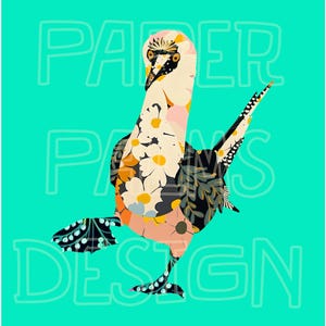 Dancing Booby Bird Art Print: Eclectic Colorful Home Decor (Digital Download)