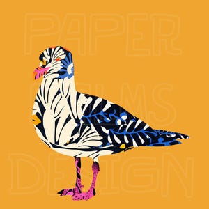 Seagull Wall Art Print: Colorful Eclectic Bird Decor (Digital Download)