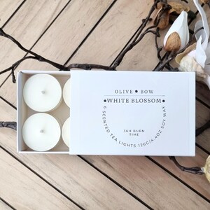 Photophores végétaliens parfumés à la fleur blanche, boîte de 6 bougies chauffe-plat, bougies printanières, cadeau pour son mariage, nouveau cadeau pour la maison