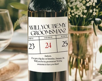 Groomsmen Proposal, Custom Wine Bottle Label,  Will You Be My Groomsman Ask, Best Man Proposal Gift Box Idea,  Groomsmen Box, Wine Label