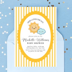 Here Comes The Son Here Comes The Son Babyshower Here Comes The Sun Babyregistratiekaart Babyshower QR-code RSVP-kaarten Uitnodiging babyshower