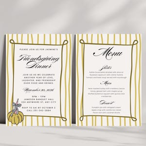 Editable Friendsgiving Invitation & Menu Template, Printable Thanksgiving Dinner Party Invite, Fall Holiday Gathering Bundle
