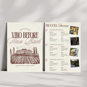 Wine Bachelorette Party Invitation Bundle: Itinerary & Packing List (Canva Template, Digital Download)