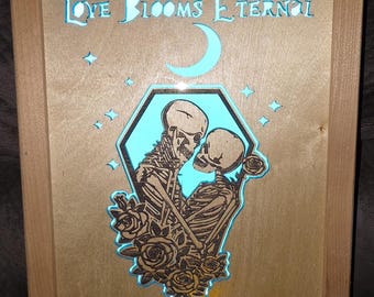 Love Blooms Eternal Gothic Skeleton Coffin Lightbox nightlight