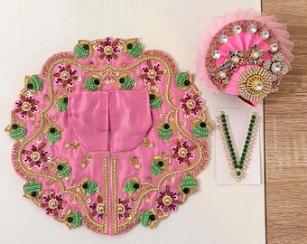 Size 4 Ladoo Gopal Poshak: Janamashtmi Kanha Dress with Pagdi Mala