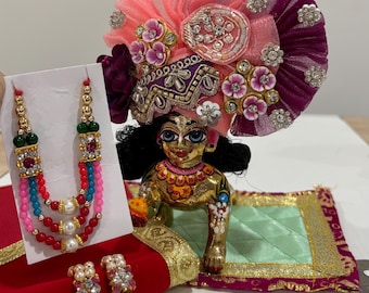 Ladoo Gopal Pagdi Mala Set: Krishna Janamashtmi Poshak, Size 4