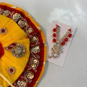 Size 2 Fancy Poshak for Ladoo Gopal Dress for kanha Radha rani yellow Dress Poshak Mukut Mala jewellery for Krishna Idol height- 2.75 inch