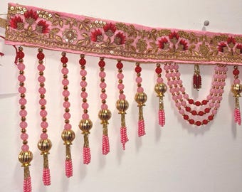 Handmade Beaded Toran Bandanwar Door Hanging – Hindu Housewarming, Mandir Decor