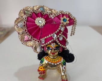 Ladoo Gopal Pagdi: Kanha Janamashtmi Safa - Size 2 (2.75 inches Idol Height)