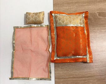 Laddu Gopal Bed Set with Pillow & Blanket | Foamy Bedding for Krishna Idol | Ladoo Gopal Singhasan Mattress | Mandir Decor Gift