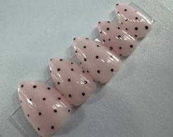 Blush Pink Almond Press-On Nails – Black Polka Dot Coquette Fake Nails