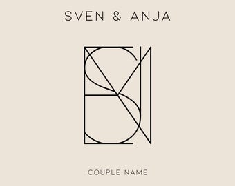 Custom Couple Geometric Logo Design, Minimalist Name Art