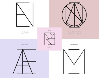 Diseño de logotipo con nombre personalizado, inicial geométrica minimalista (archivo PNG)