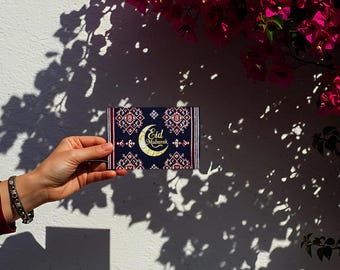 Eid Mubarak Card: Sindhi Ajrak Print, Islamic Festive Greeting (Digital Download, 6x4 PNG